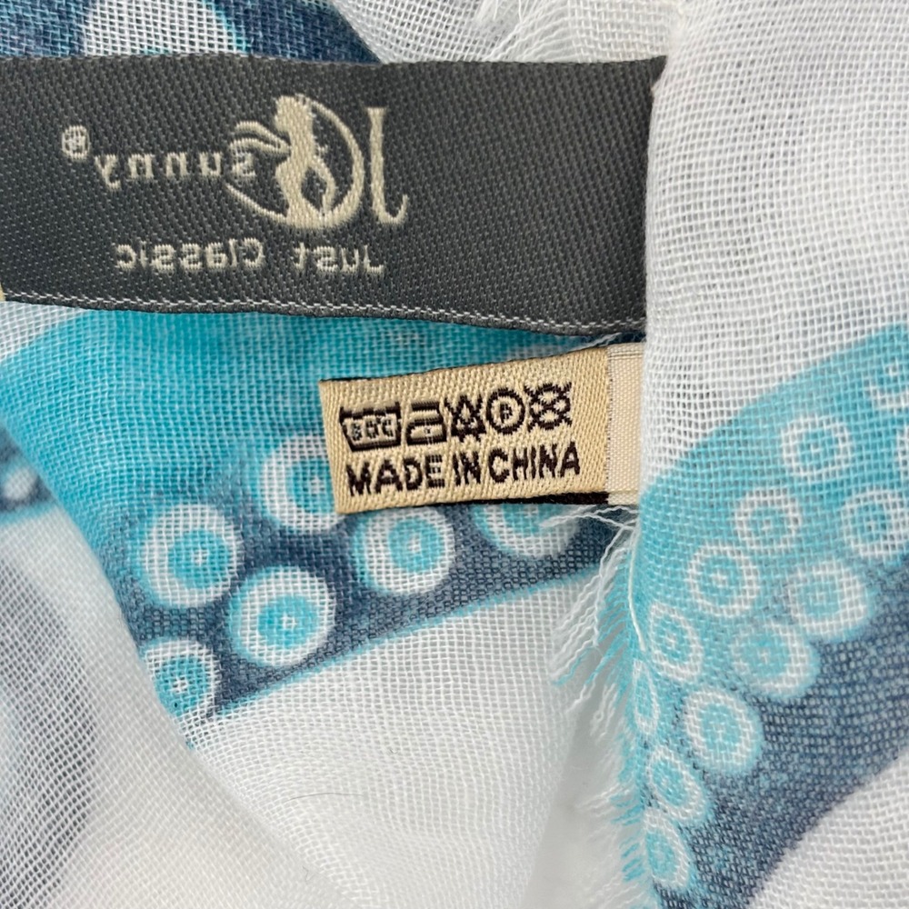 JC Sunny Just Classic Blue Octopus Print 100% Cotton Scarf Frayed Edge 28x70 - Picture 5 of 7